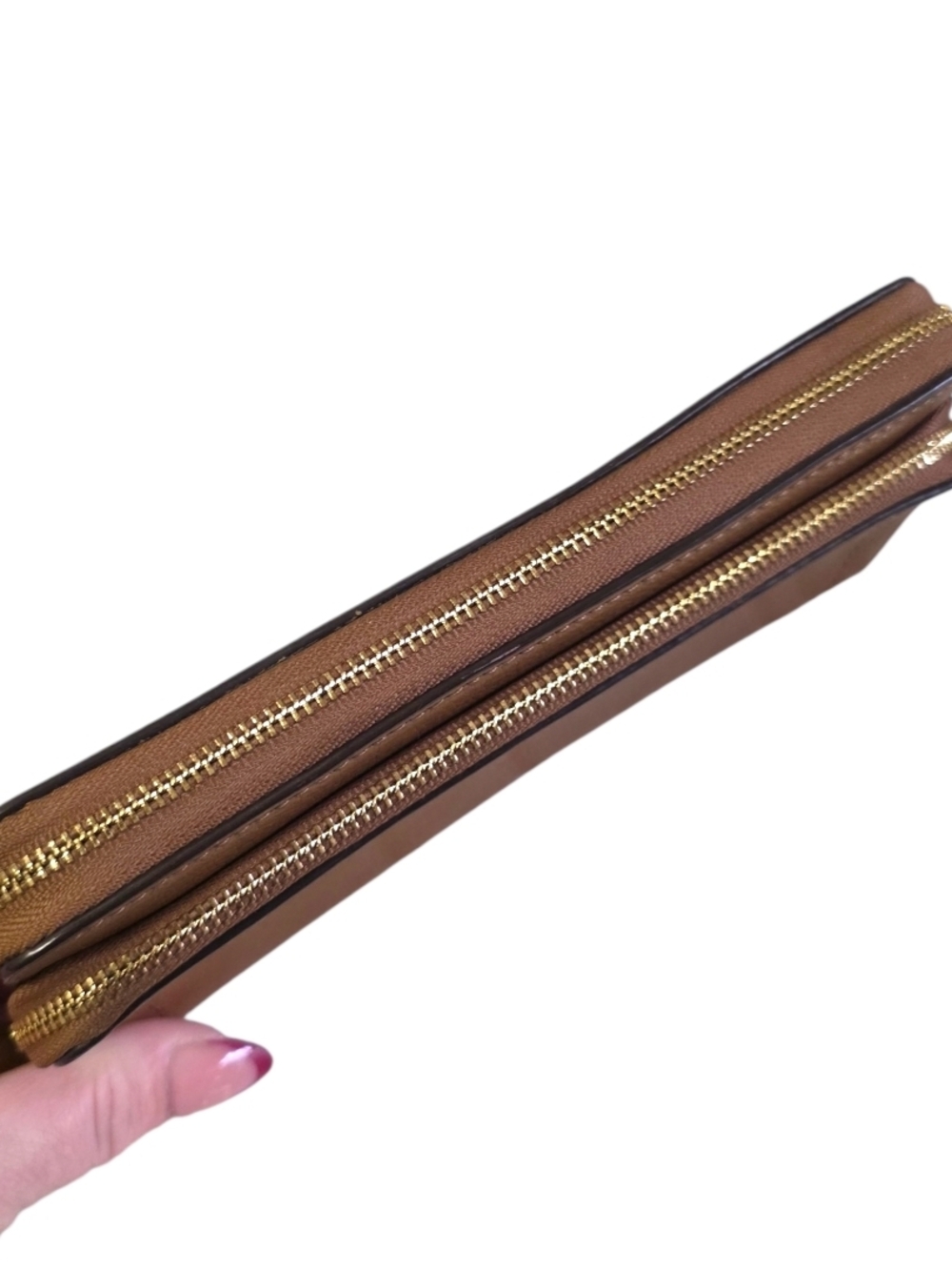 Coach Cognac Leather Double Zip Wallet Wristlet Large Organizer Clutch - Picture 8 of 15